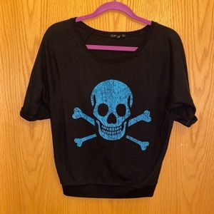 Black sweater with blue skull